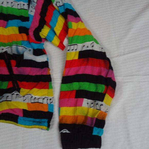 VINTAGE PLATINUM MUSIC NOTES ZIP UP WOMENS MEDIUM JACKET SHOULDER PADS L236 - Picture 2 of 7